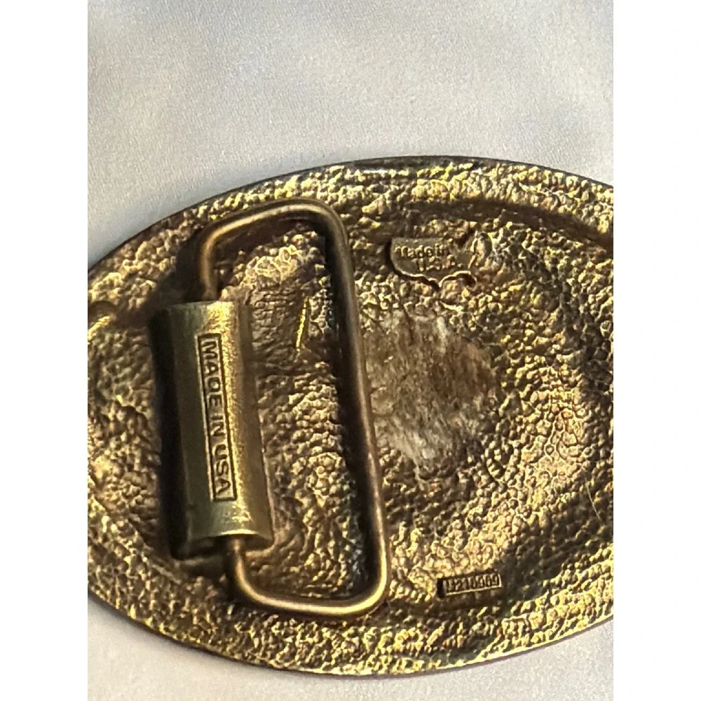 Vintage NRA Life Member Belt Buckle Brass Tone Oval Eagle Made in USA Buckle